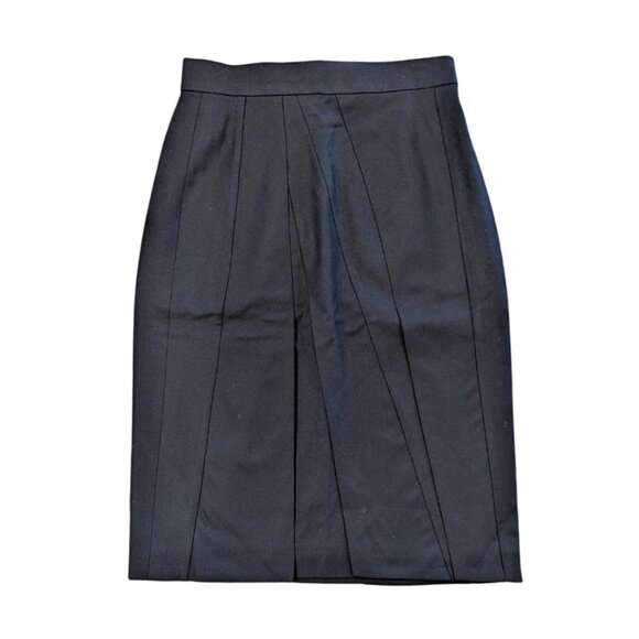 AKRIS PUNTO Asymmetrical Bias Cut Pleated Black Wool Pencil Skirt